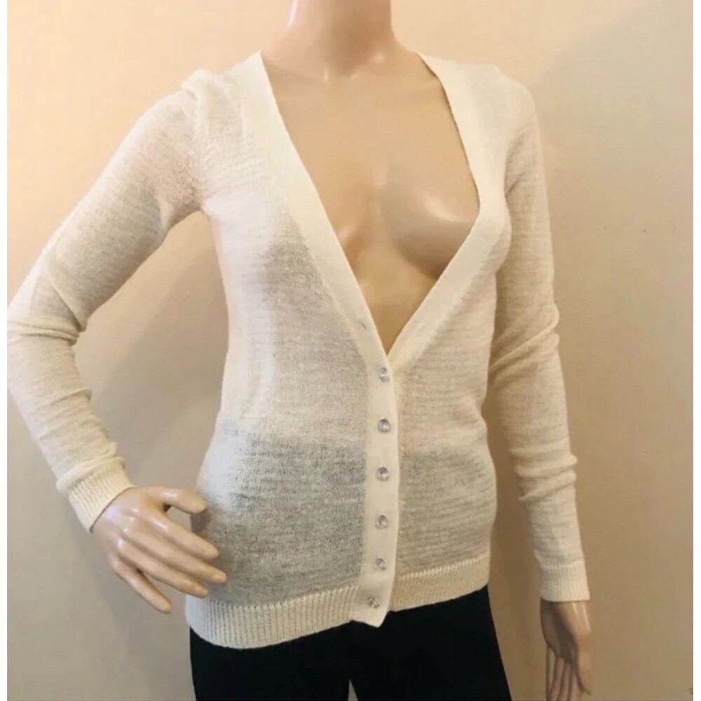 Express Womens Cargidan Sweater Size M Beige Tan Lightweight Knit Button Casual